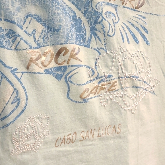 HARD ROCK Adult t-shirt Cabo San Lucas NWT, light blue white Embroidered - Picture 8 of 8